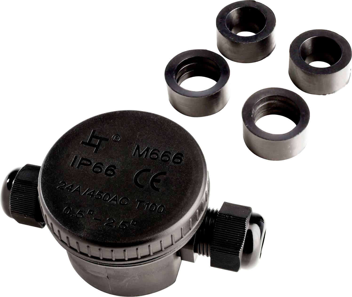 Black cable gland IP66 with CE marking, Model M656. Suitable for cable diameters from 0.5" to 2.5".