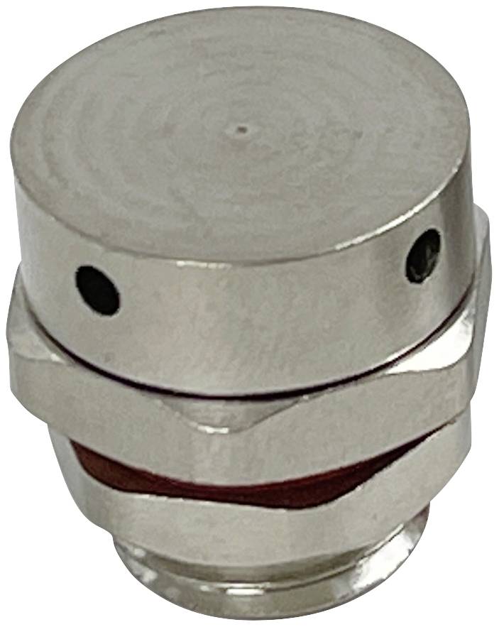 Silver hexagonal fixing screw with red sealing ring and two side holes.