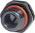 A black plastic connector with a red sealing ring. It is used in electrical engineering and cable management.
