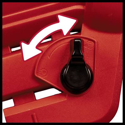 Red setting device with a black lever and white arrows indicating a direction.