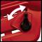 Red setting device with a black lever and white arrows indicating a direction.