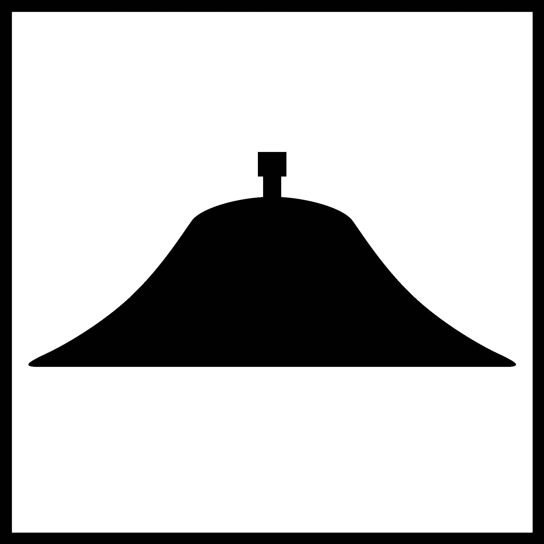 A black, shell-shaped symbol with a small square at the top centre, which could represent a bell.
