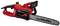 Red electric chainsaw with black bar and 'OREGON DOUBLE GUARD 91' marking.