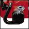 A red electric power tool with a black handle and ventilation slots. A gear symbol indicates a mechanical function.