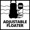 A switch marked 'ON' and 'OFF' is shown connected to a floater. Below it reads 'ADJUSTABLE FLOATER'.