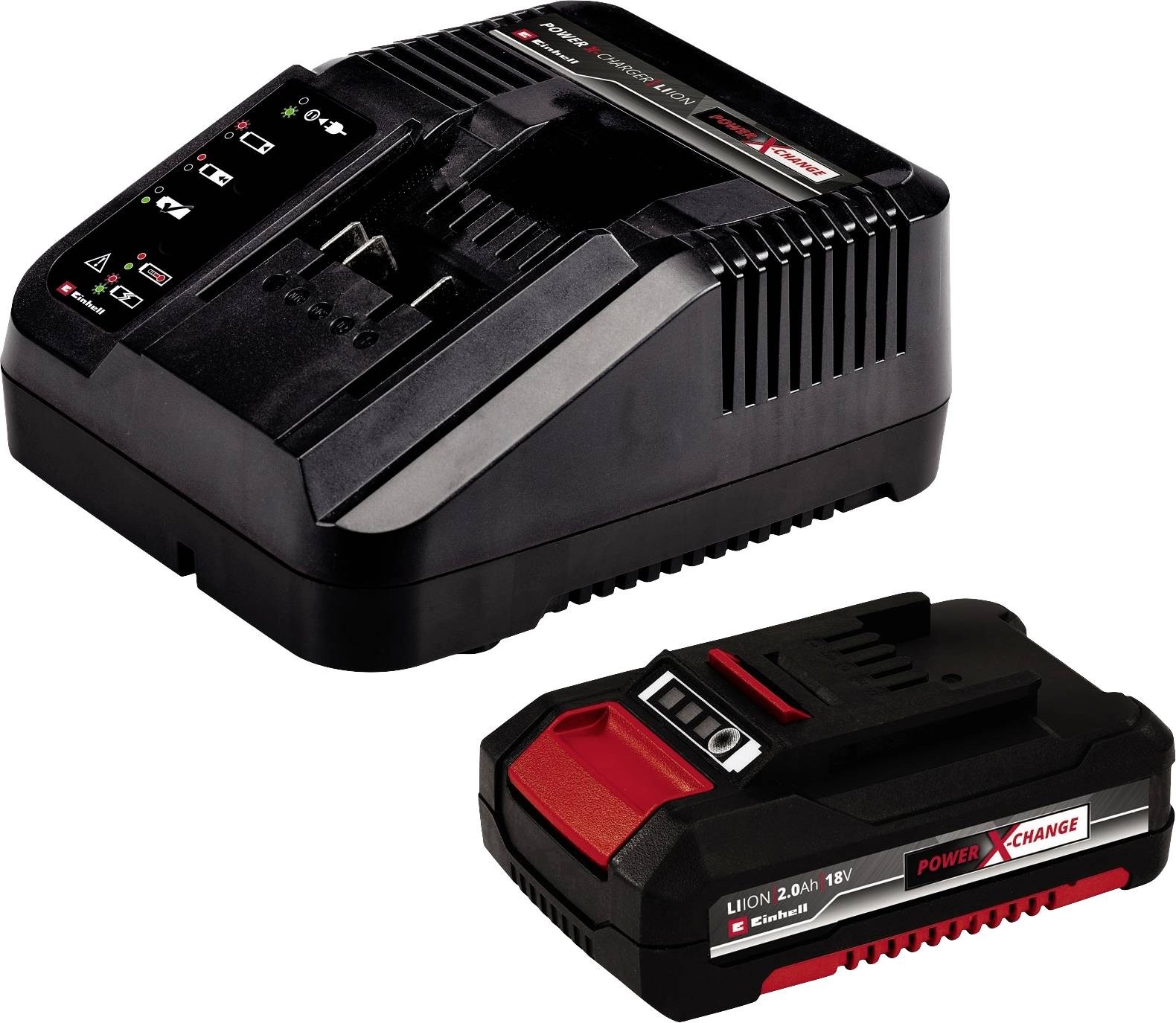 A charger with an LED indicator and a lithium-ion battery. Suitable for tools, displays charging status and compatibility.