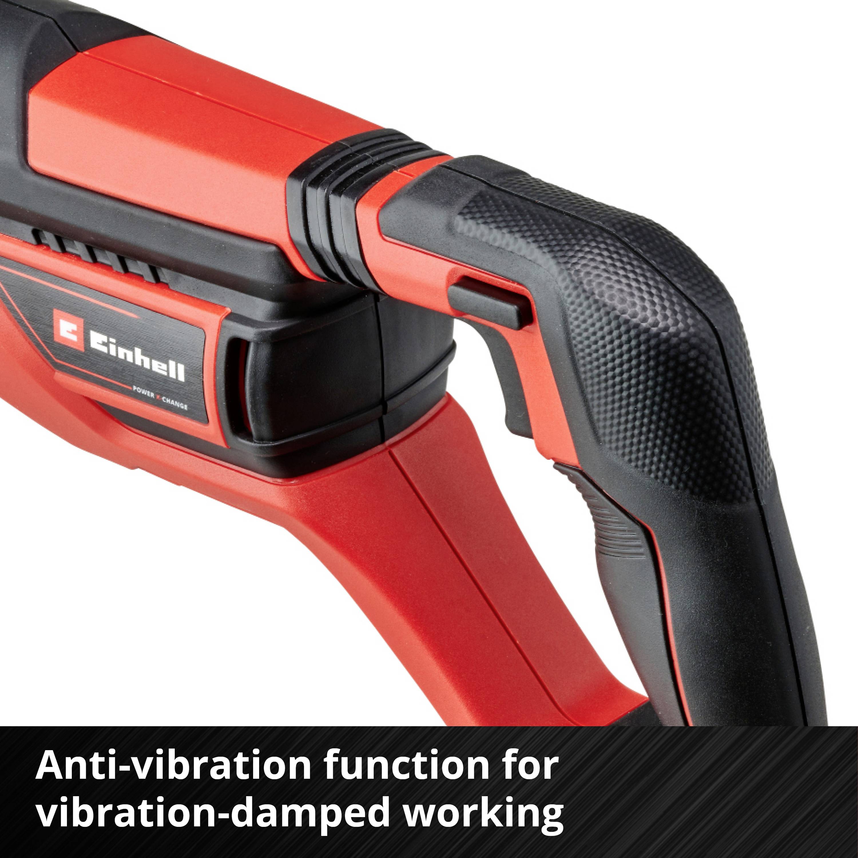 'Einhell' tool handle in close-up, with anti-vibration function for comfortable and reduced-vibration working.