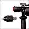 Electrical power tool with a removable attachment against a white background. The device has a black and red handle and a silver mechanism.