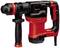 A red and black hammer drill with a vertical handle and Einhell logo, suitable for construction and renovation work.