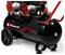 Black Einhell Silent Plus air compressor with twin red motor units, gauges, wheels, and red handle on a white background.