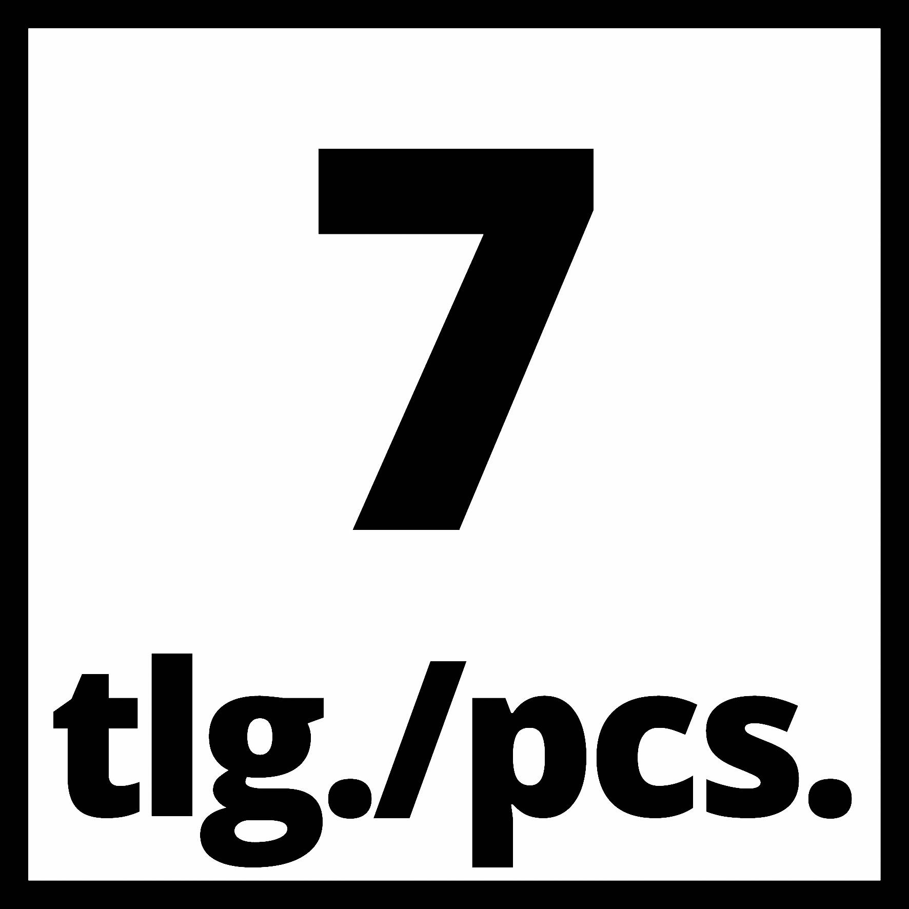 '7 pcs.' in black text on a white background, within a rectangular frame.