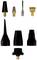 Various black and gold jet nozzles and adapters for pneumatic tools in different shapes and sizes.