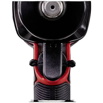 A black and red drill from the front, rotary mechanism visible. Focus is on the drill head and grip design.