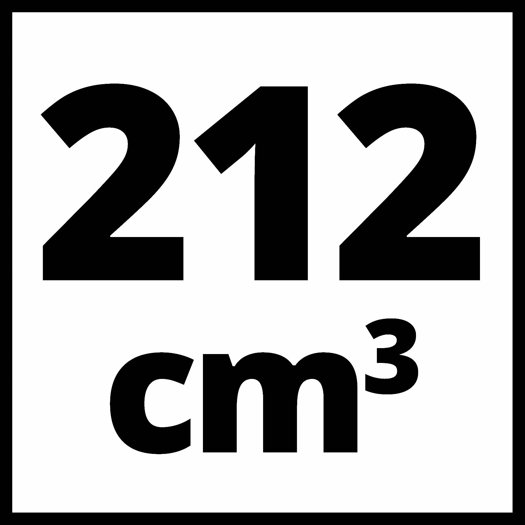 '212 cm³' in black script on a white background.