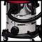 Silver industrial vacuum cleaner with black hose on wheels, suitable for removing large quantities of dirt in workshops.