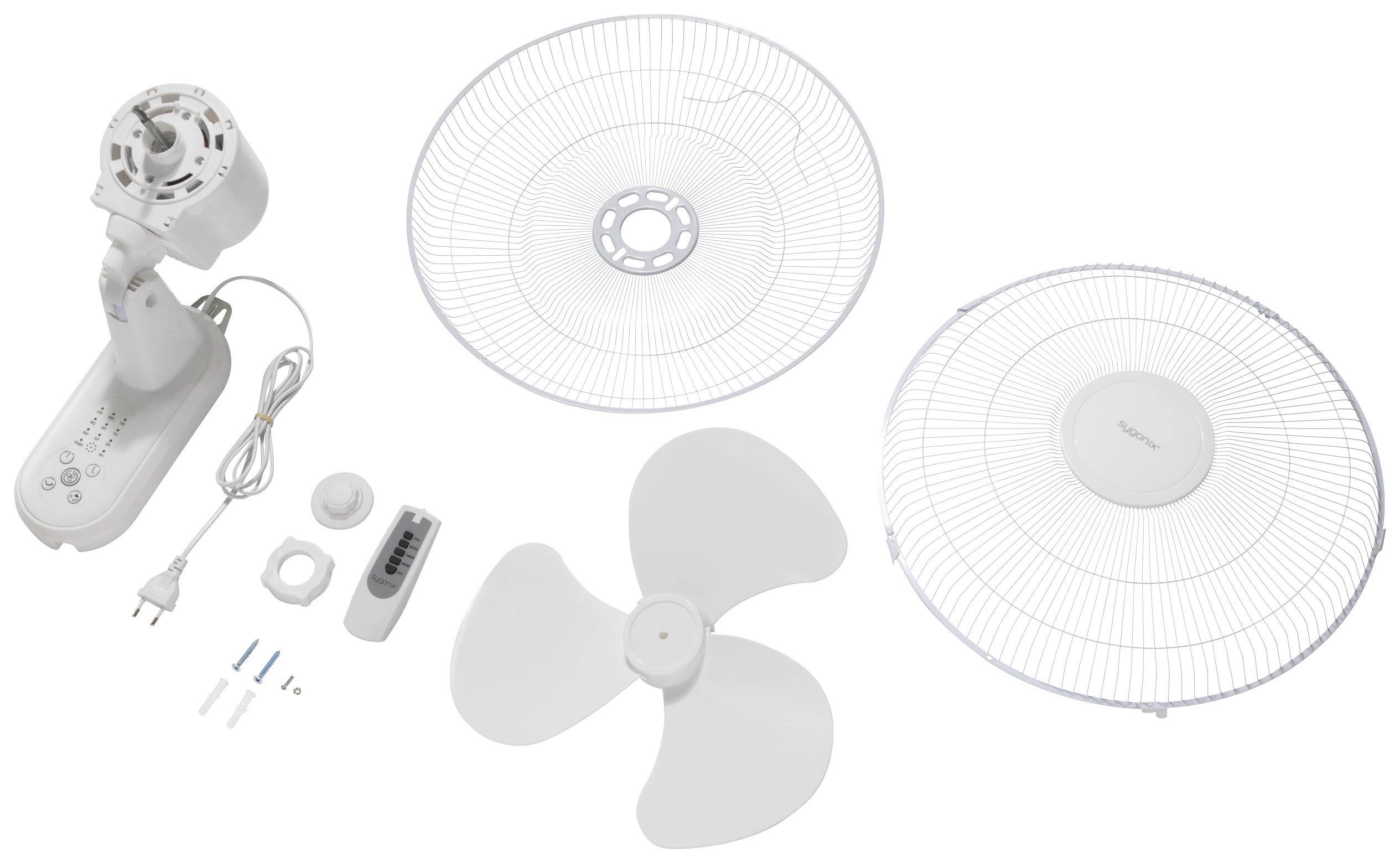 Sygonix Wall fan 45 W (L x W x H) 335 x 535 x 430 mm White Oscillating, incl. remote control, Timer-4