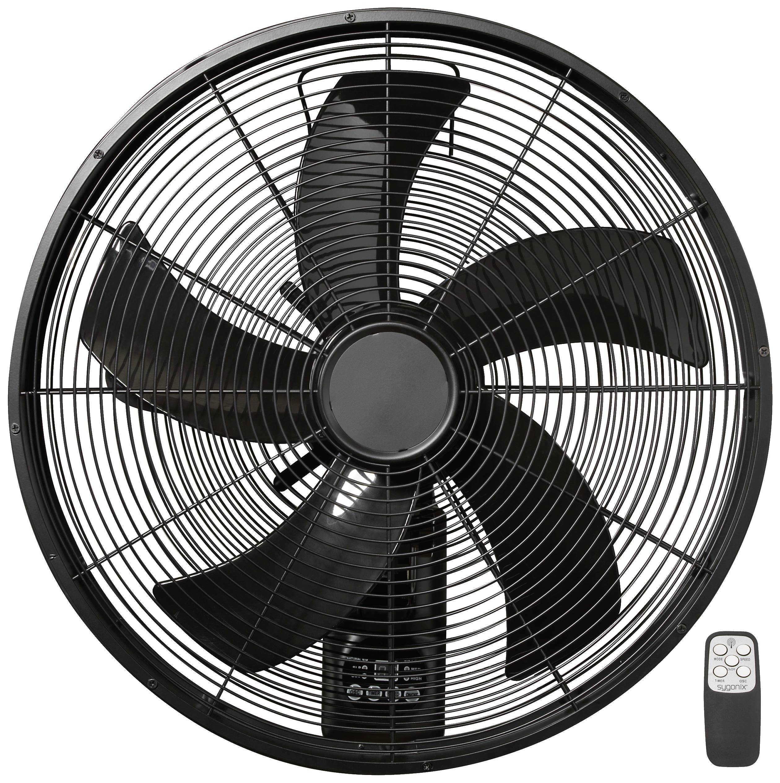 Sygonix Wall fan 50 W (L x W x H) 450 x 450 x 355 mm Black (matt) Oscillating, incl. remote control, Timer, Wall mountin-1