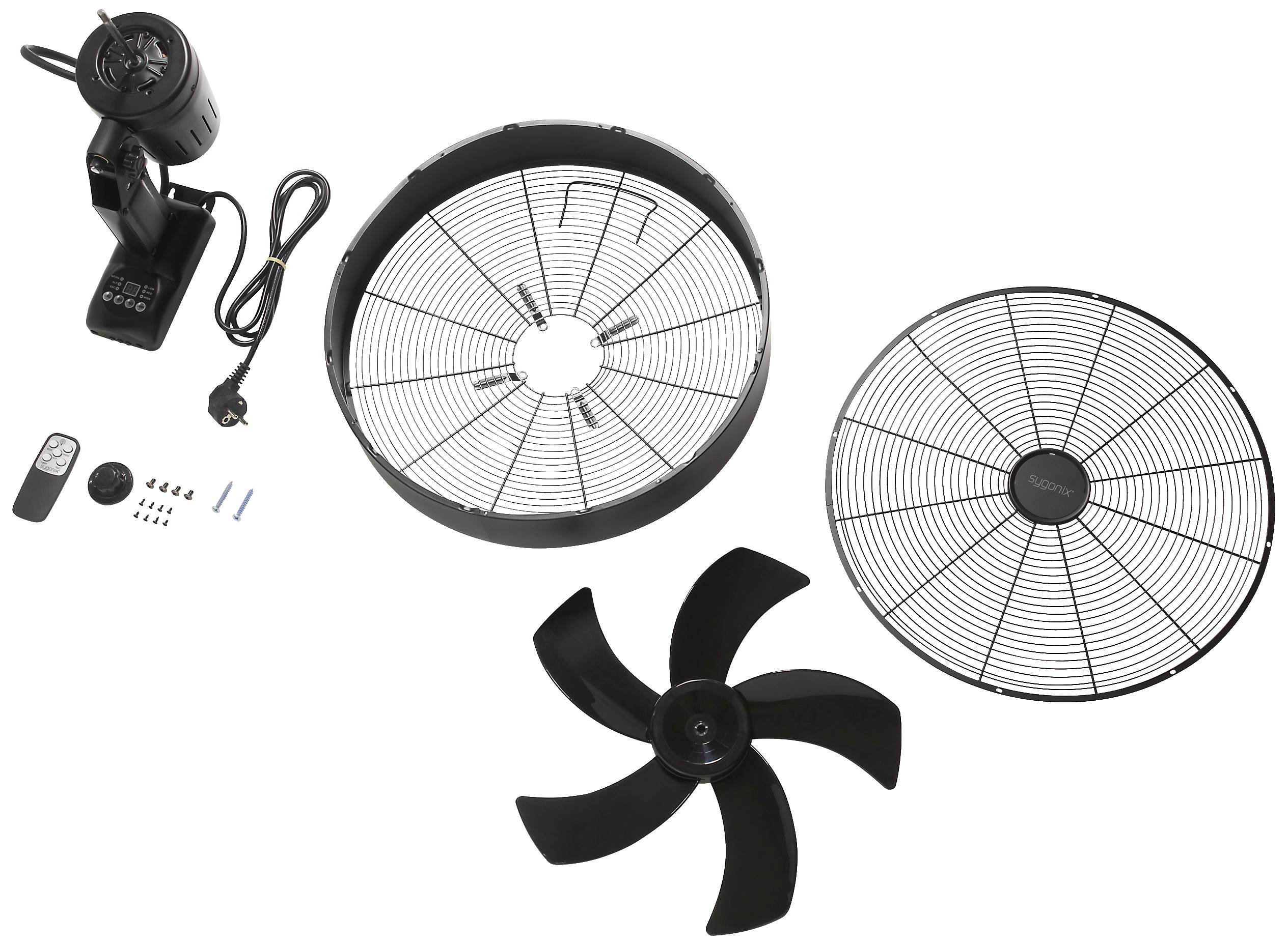 Sygonix Wall fan 50 W (L x W x H) 450 x 450 x 355 mm Black (matt) Oscillating, incl. remote control, Timer, Wall mountin-4