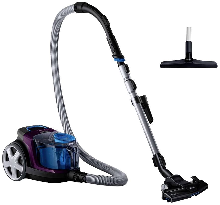 A vacuum cleaner with a removable nozzle and blue accents, suitable for floor cleaning in households.