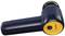 Electric cleansing brush in navy blue and yellow with interchangeable brush head, suitable for gentle skin cleansing.
