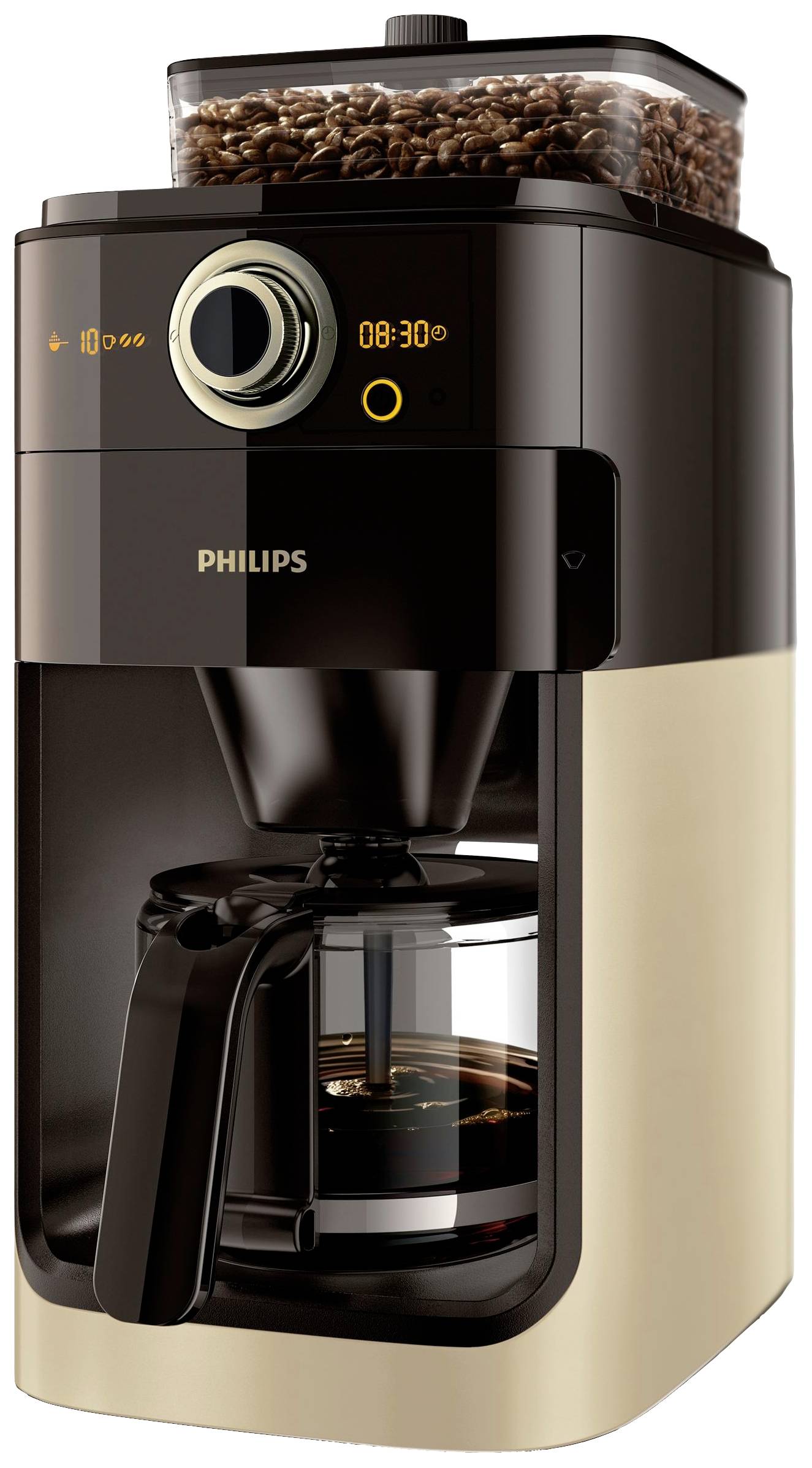 Philips Grind & HD7768/90 Coffee maker Champagne Cup volume=12 incl. grinder, Timer, Glass | Conrad.com