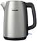 Silver, cylindrical kettle with a black handle and spout. 'PHILIPS' brand name on the side.