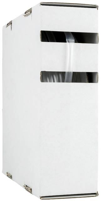 A white cardboard box with two slits shows a transparent plastic bag inside.