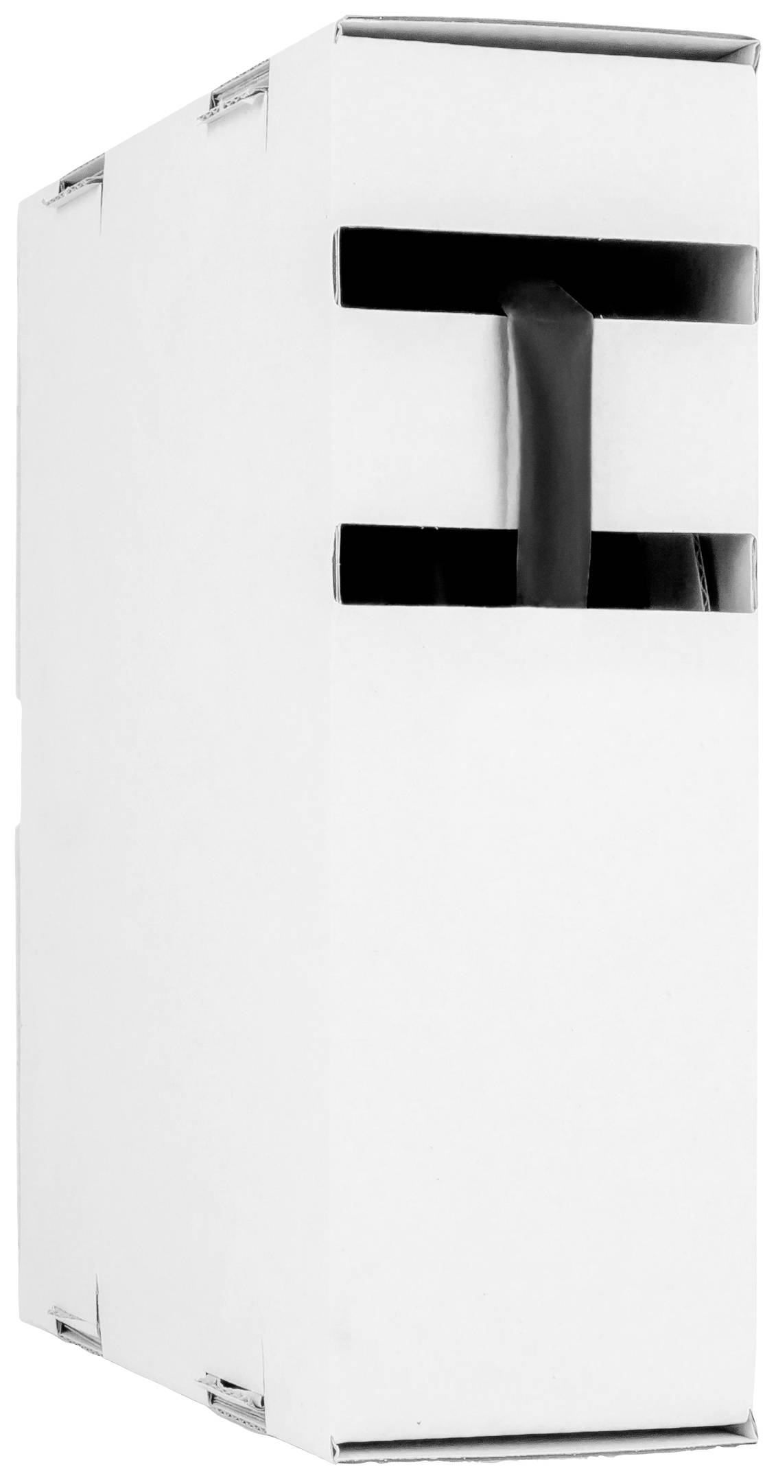 White box with two horizontal slots and a black band protruding from the upper slot.