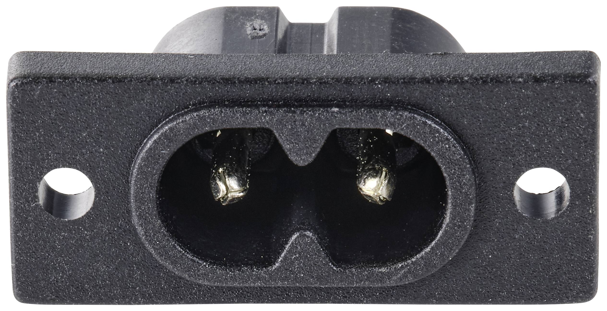 Two-pole mains cable connection with rectangular housing, suitable for electrical appliances.