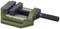 'Green machine vice with black handle and linear scale.'