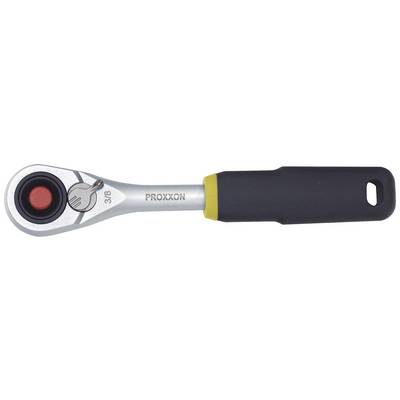 Ratchet spanner with a black handle, silver head and red button, with the brand name 'PROXXON' embossed on the handle.