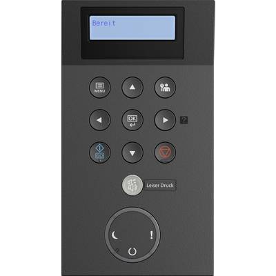 Black control panel with blue display showing 'Ready'. Several buttons, including Menu, arrows, Stop, and a large rotary dial at the bottom.