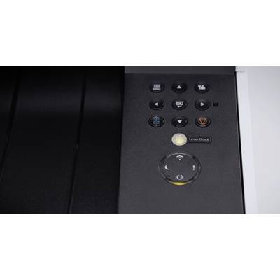 The image shows the control panel of a printer with several buttons, including symbols for Wi-Fi and a 'Quiet Print' button.
