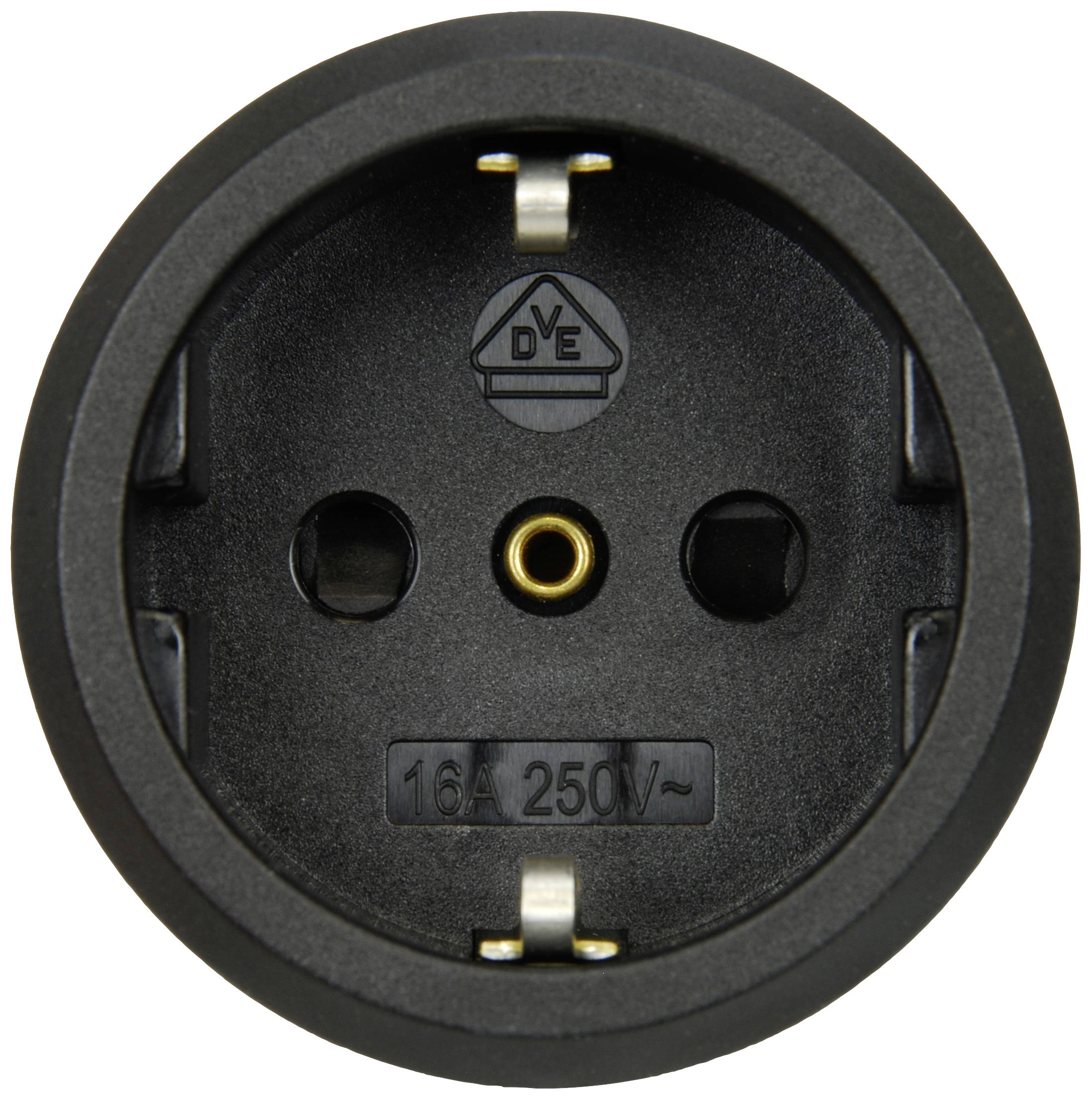 Black European socket with two round holes for inserting plugs, suitable for 16A 250V alternating current.