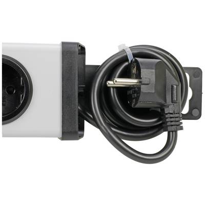 Close-up of a black plug wrapped around a black cable connected to a white socket.