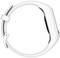 A white smartwatch with a white strap, shown from the side. It has a sleek, modern design and a rectangular screen.