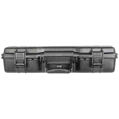 Black, robust protective case with latching clips and carry handle, suitable for the secure transportation of sensitive equipment.