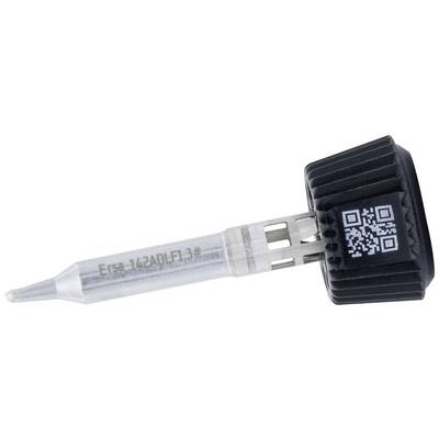 A metal tool with a black plastic handle, which has a point. The handle is printed with a QR code.