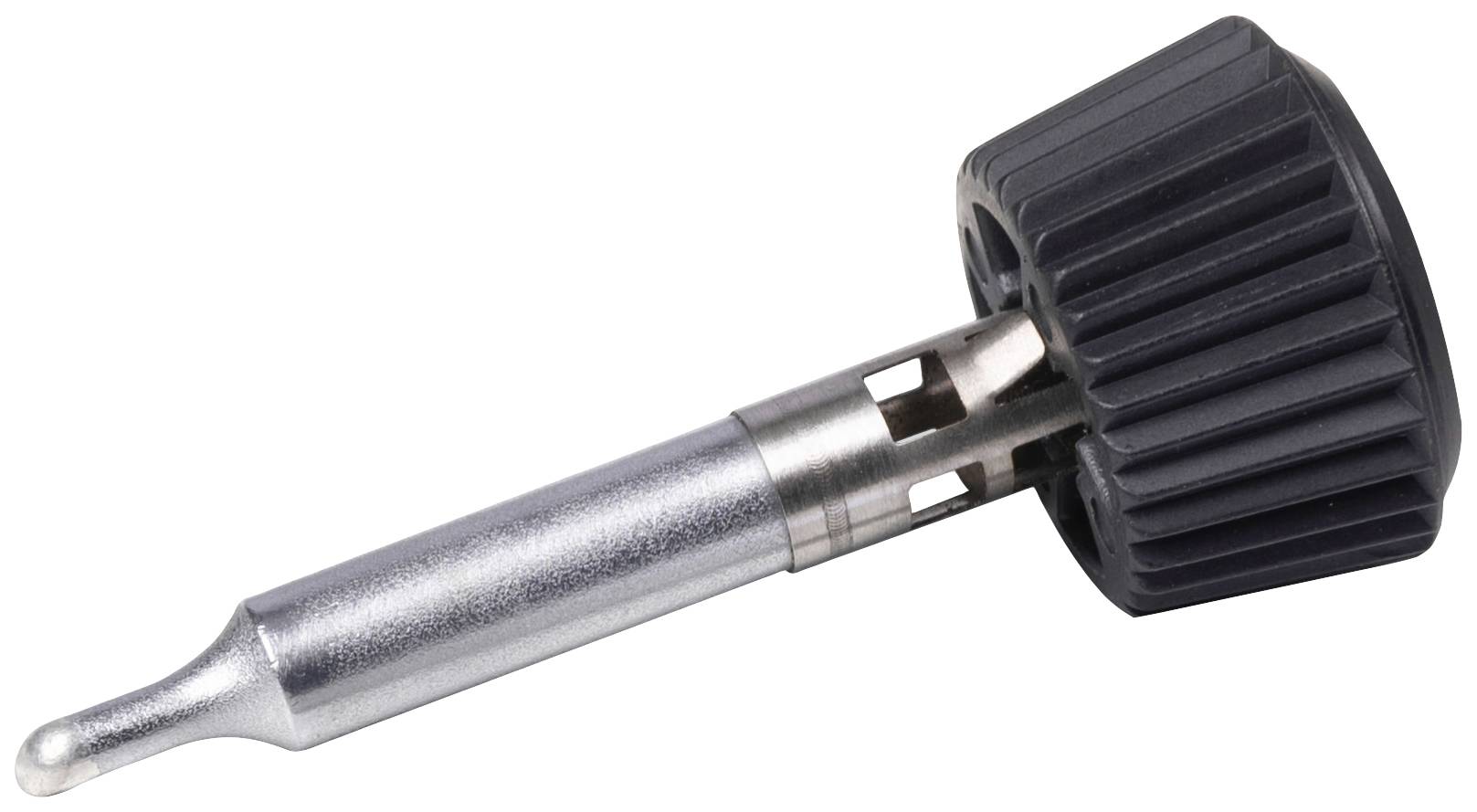 Screwdriver head with a knurled handle and metallic tip, suitable for tightening or loosening screws in mechanical devices.