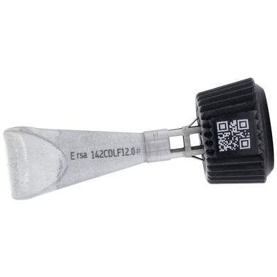A grey metal device with a black handle and a QR code. Text 'E rsa 142CDLF12.0#' on the metal surface.