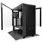 'Open PC case with air inlets and built-in fan. Side and front panels opened, revealing internal structure.'