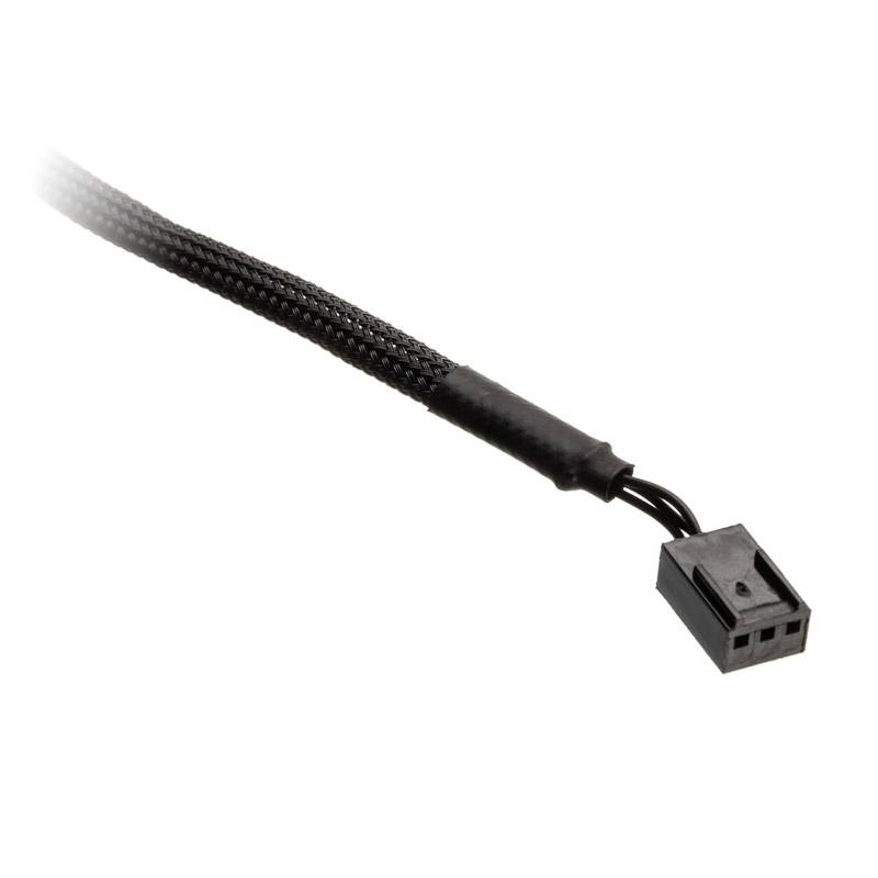 A black cable with a 4-pin plug, commonly used in computer hardware, for connecting components.