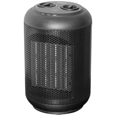 A black, cylindrical speaker with two control buttons on top and a grille design on the sides.