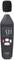 A sound level metre shows a reading of 53.1 decibels on a digital display. The device has control buttons underneath.