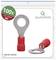 A set of 100 red cable shoes with ring terminal, size M6, for cable cross-sections from 0.5 to 1.5 mm². Article number 22C443.