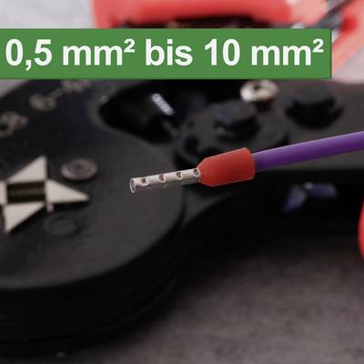 Cable with red sheath, near electronic device; text '0.5 mm² to 10 mm²' at the top.