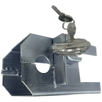 Metal padlock with inserted key, suitable for security purposes.
