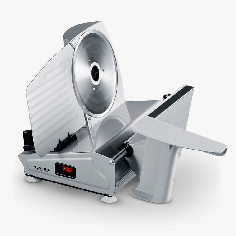 Electric multi-cutter in metallic finish, side view. Device with removable carriage and large circular blade, brand visible.