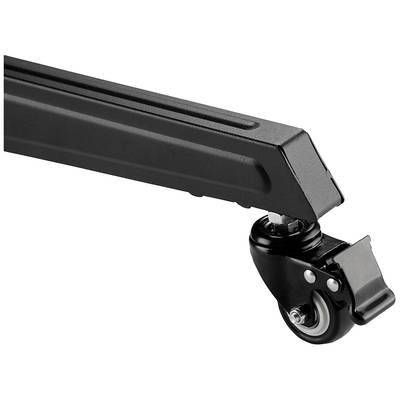 Black, robust roller leg with wheel and braking mechanism, suitable for furniture or devices with mobile functionality.