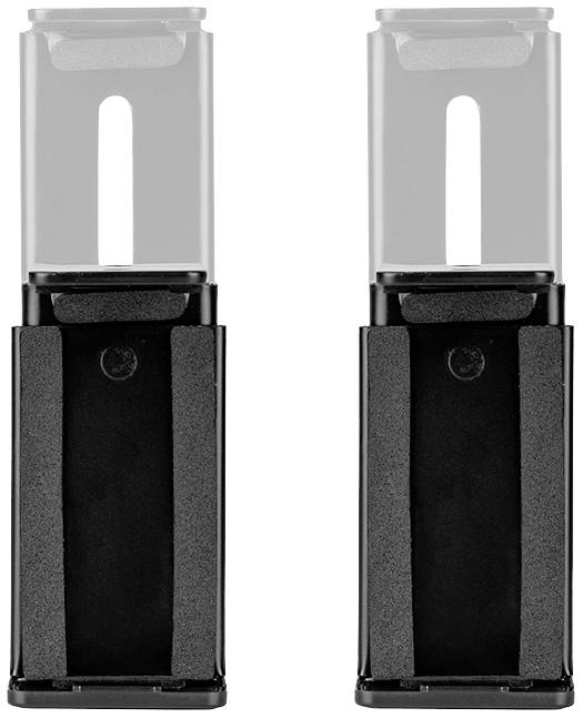 Two identical, rectangular black and silver devices side by side, with narrow vertical openings at the top.